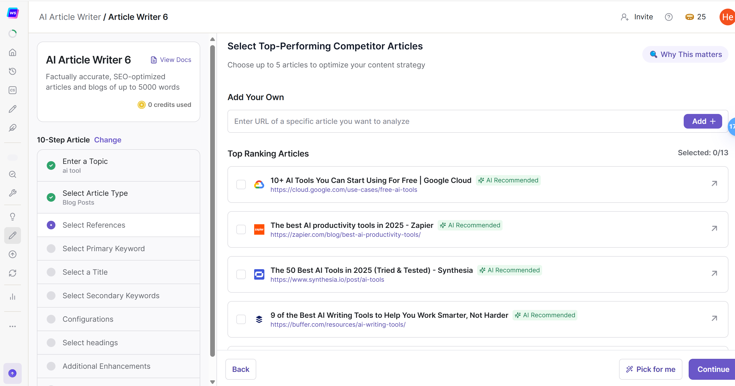 选择文章链接(从搜索引擎、自己添加,也可以让AI帮你选)